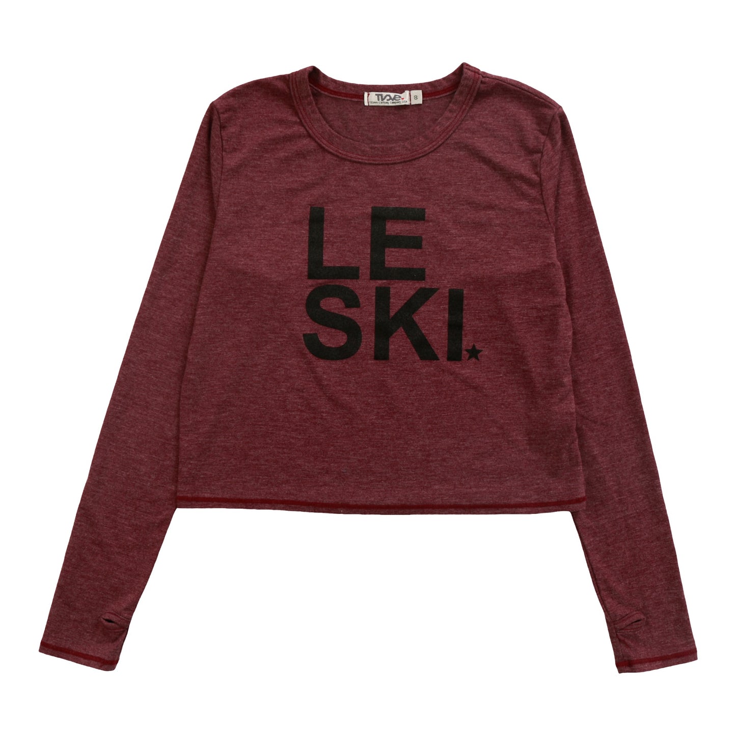 Heather Long-Sleeved Boxy Tee with Thumbholes ("LE SKI")