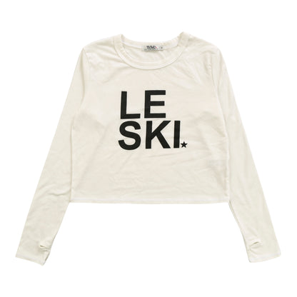 Heather Long-Sleeved Boxy Tee with Thumbholes ("LE SKI")