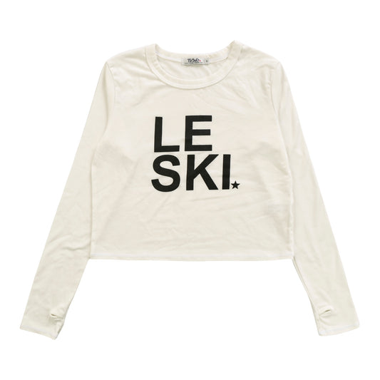 Heather Long-Sleeved Boxy Tee with Thumbholes ("LE SKI")