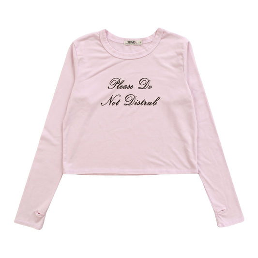 Heather Long-Sleeved Boxy Tee with Thumbholes ("Please Do Not Disturb")