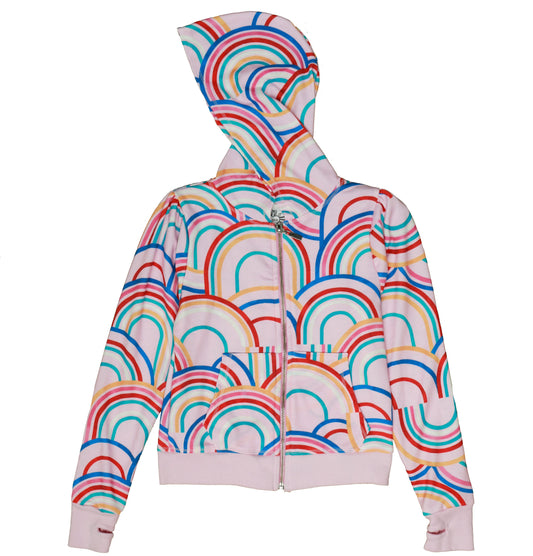 Puff-Shoulder Hooded Jacket (Multi-Rainbow Pattern)