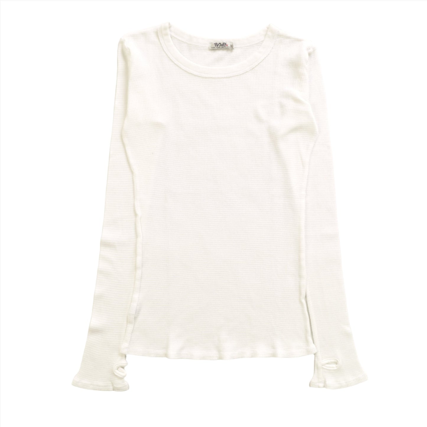 women's winter white thermal fabric shirt with long sleeves and thumbholes at the end