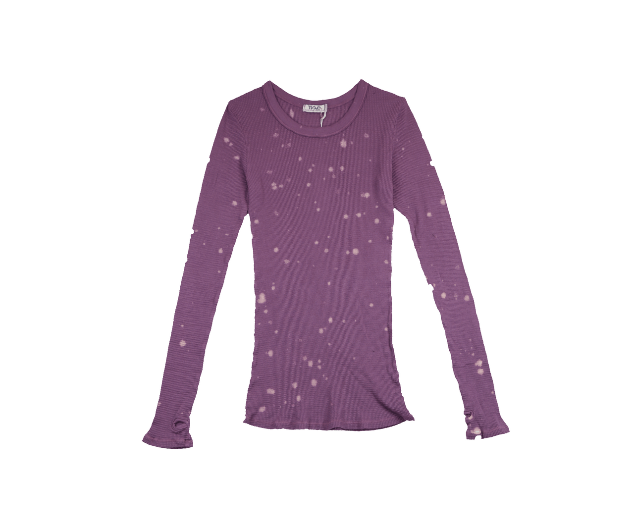 women's light-pink tie-dye spots on magenta thermal fabric shirt with long sleeves and thumbholes at the end