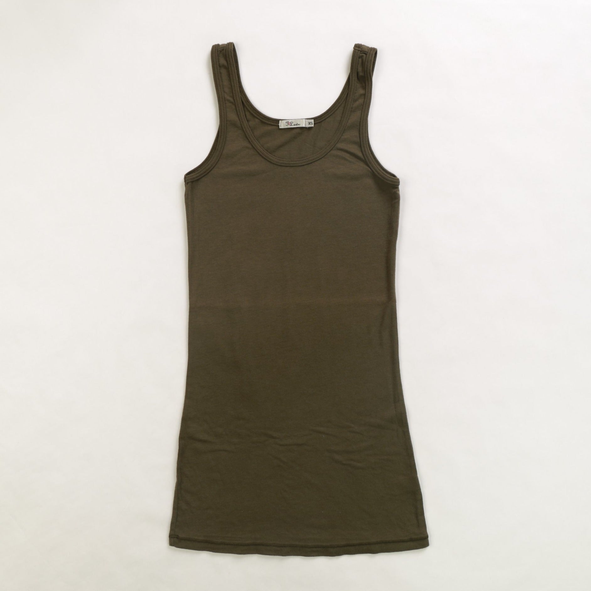 women's olive looser-fitting tank with broader straps