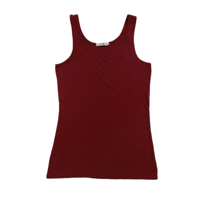 women's wine-red color looser-fitting tank with broader straps