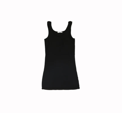women's black looser-fitting tank with broader straps