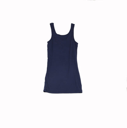 women's navy looser-fitting tank with broader straps