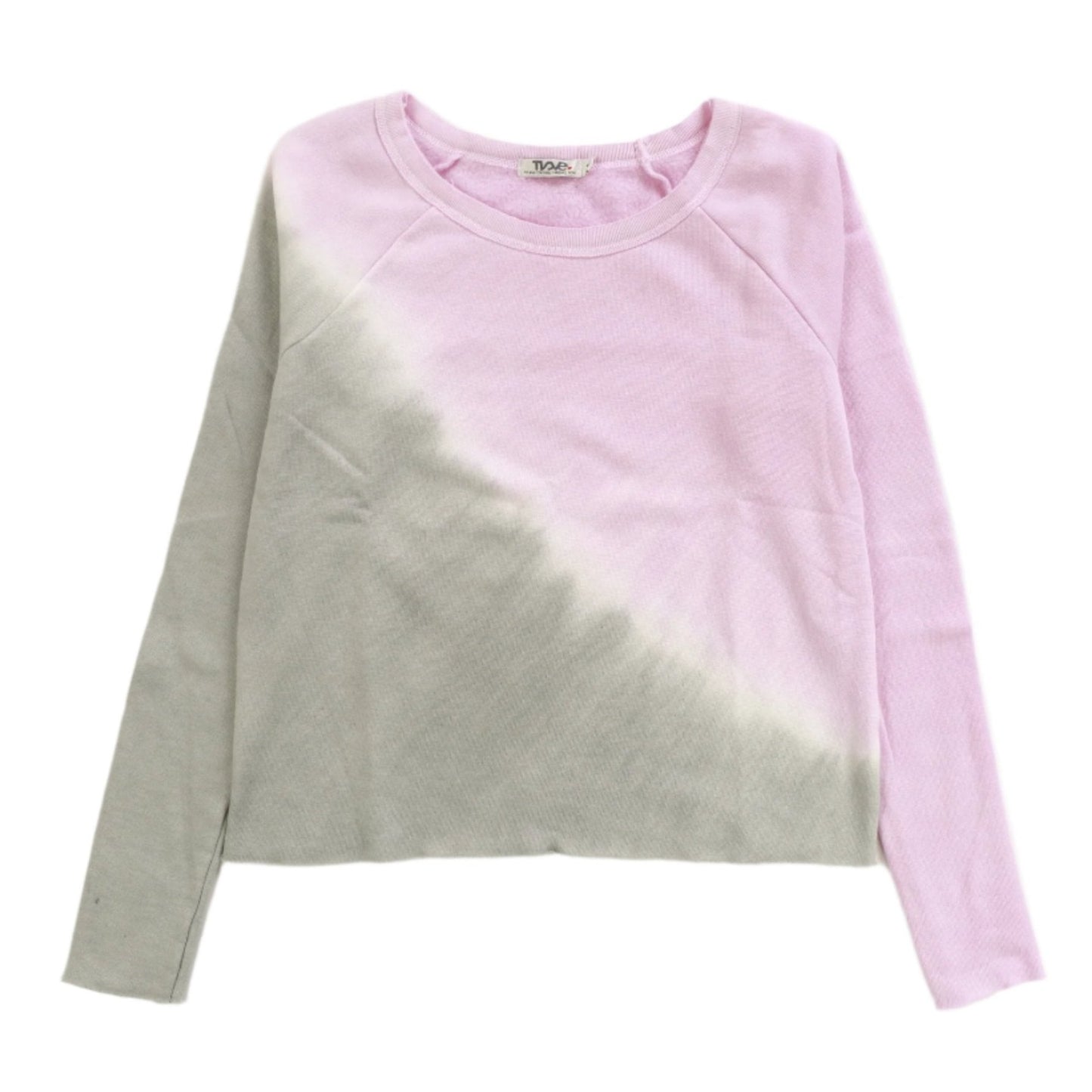 women's gray and pink tie-dye with diagonal division loose-fitting raglan fleece fabric long-sleeve shirt