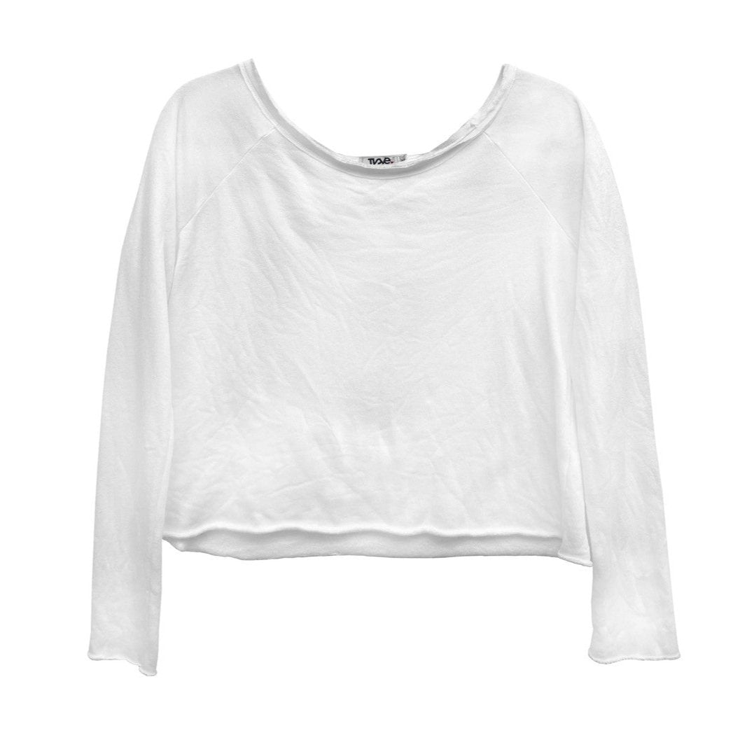 women's white loose-fitting raglan fleece fabric long-sleeve shirt