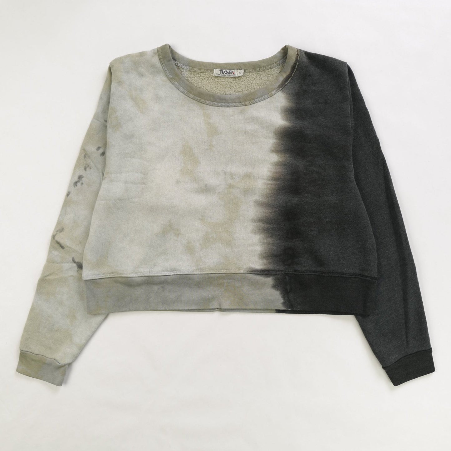 women's gray tie-dye on right and black tie-dye on left shorter-length sweater