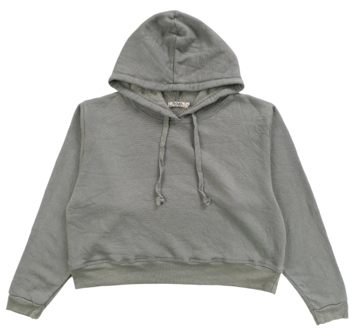 women's light gray loose-fitting hooded sweatshirt with drawstrings from the hood