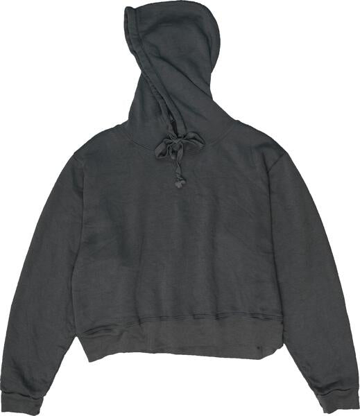 women's gray loose-fitting hooded sweatshirt with drawstrings from the hood