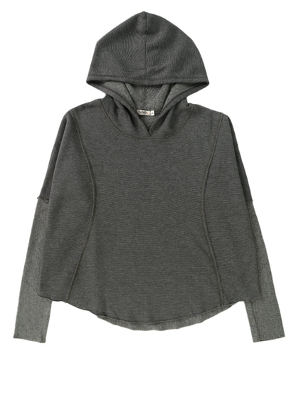 women's wide gray hoodie with reversed-fabric long-sleeves