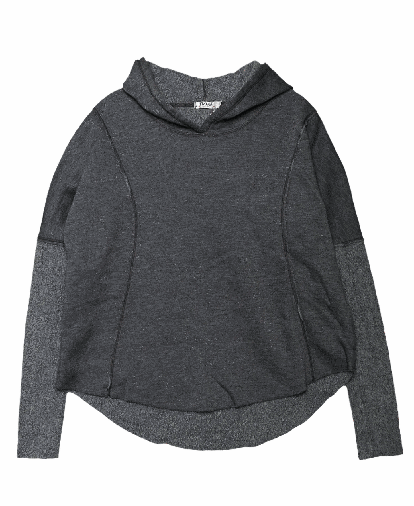 women's wide black hoodie with reversed-fabric long-sleeves