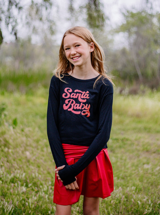 Long-Sleeved Boxy Tee with Thumbholes ("Santa Baby")