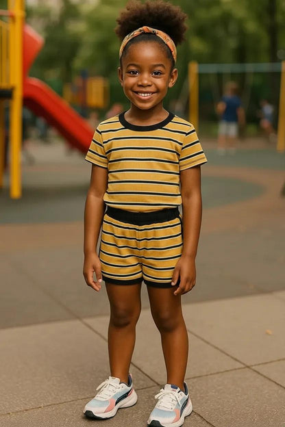 Easy Cuffed Shorts (Black Stripes)