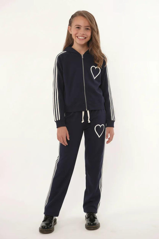 Hooded Jacket with Sports Stripe (White Heart Outline Print)