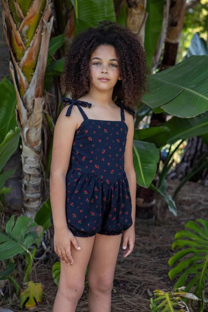 Ribbed Tie-Strap Bubble Dress (Cherries Pattern)