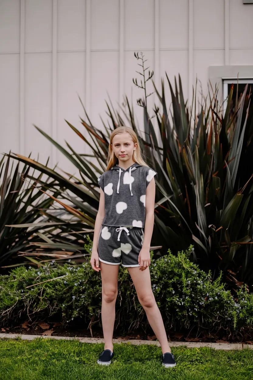 Hooded Muscle Pullover (White Fuzzy Heart Pattern)