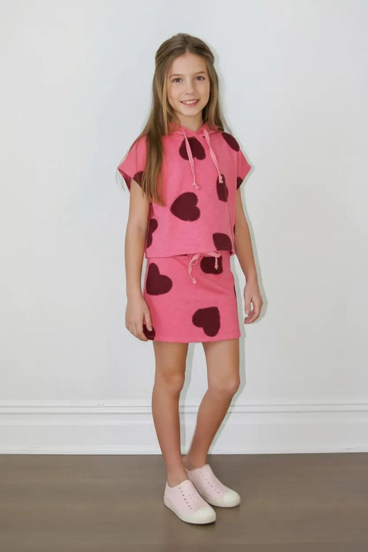 Heather Mini Skirt Shorts (Black Fuzzy Heart Pattern)