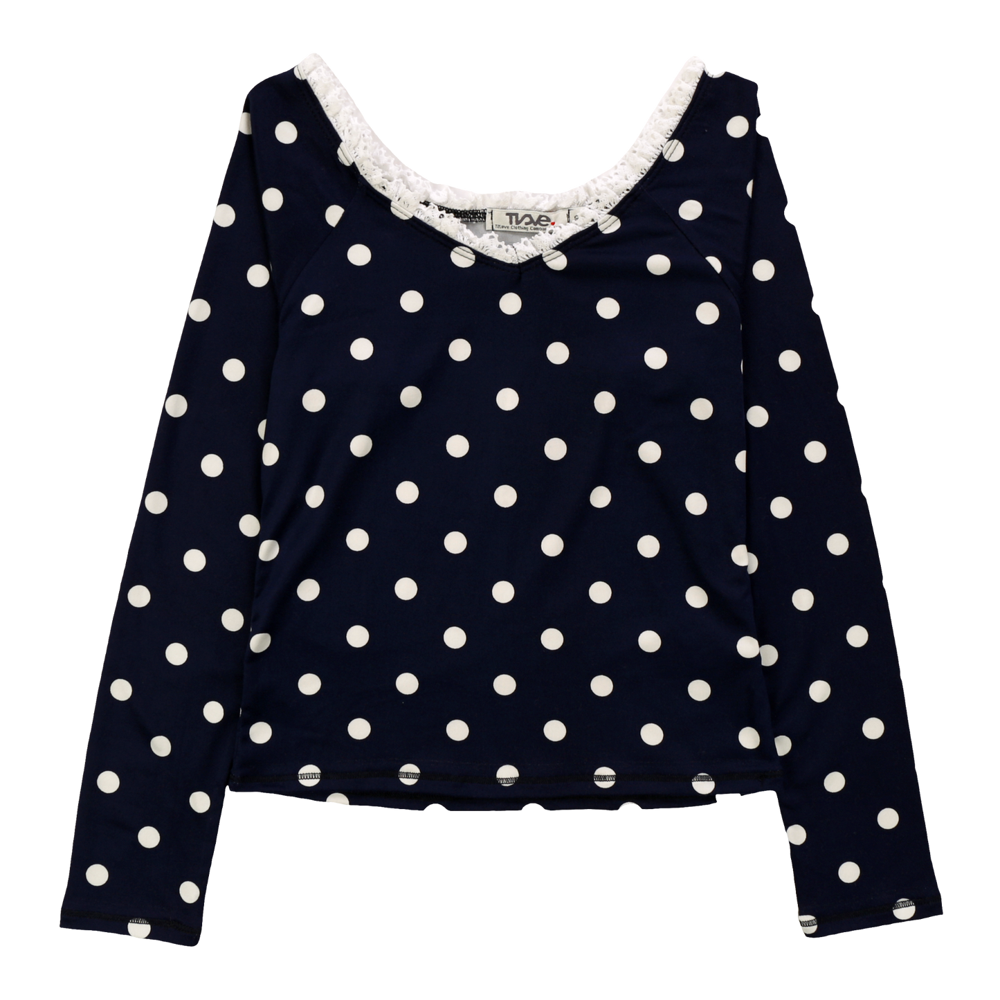 Lace V-Neck Shirt (White Polka Dots)