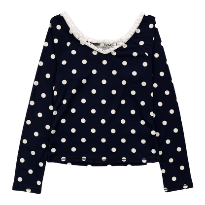 Lace V-Neck Shirt (White Polka Dots)