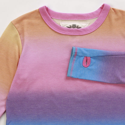 Long-Sleeved Boxy Tee with Thumbholes (Multi-Colored Ombre)