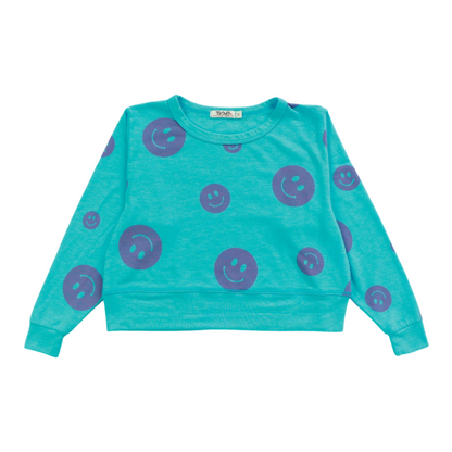 Long-Sleeved Boxy Crewneck (Happy Face Pattern)
