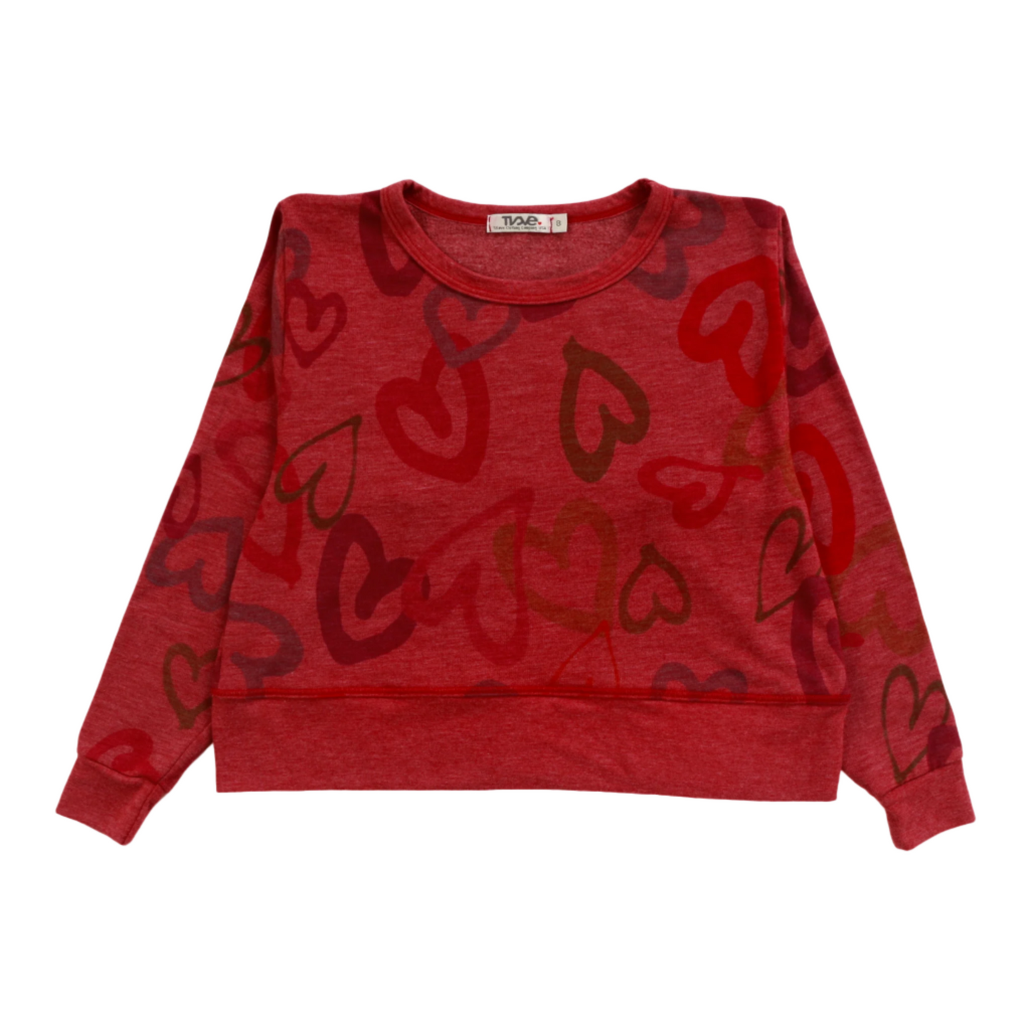 Long-Sleeved Boxy Crewneck (Mixed Hearts Pattern)