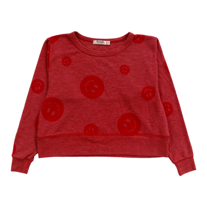 Long-Sleeved Boxy Crewneck (Happy Face Pattern)