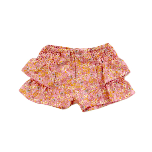 Smocked Side Ruffle Shorts (Peach Floral Pattern)