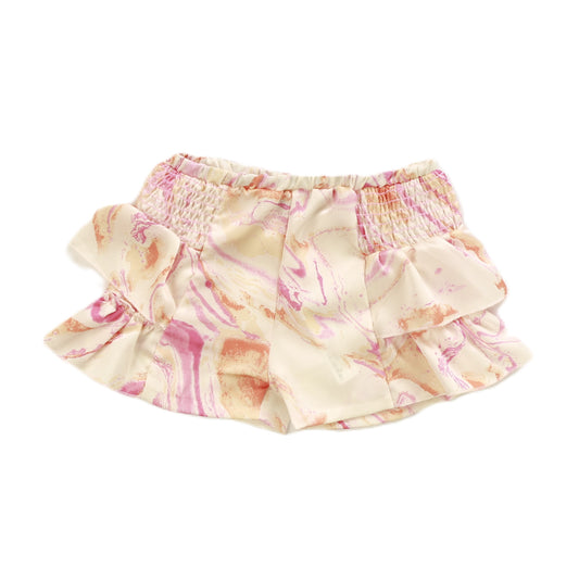 Smocked Side Ruffle Shorts (Pink Marble)