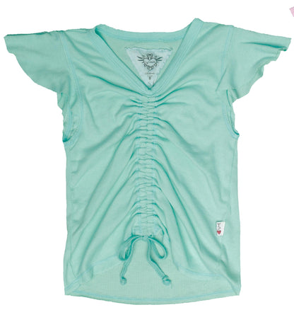 Ruffle Short-Sleeve Gather-Front Top