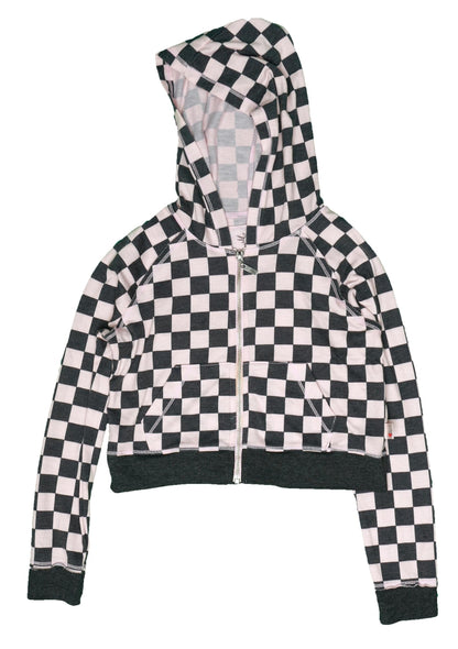 Cropped Hooded Jacket (Checker Pattern)