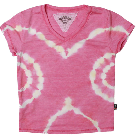 Signature Cap Sleeve V-Neck Tee (Pink Ripples Tie-Dye)