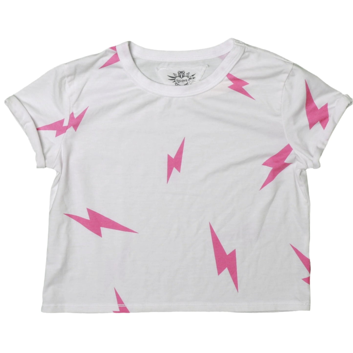 Rolled-Sleeve Tee (Pink Bolt Pattern)