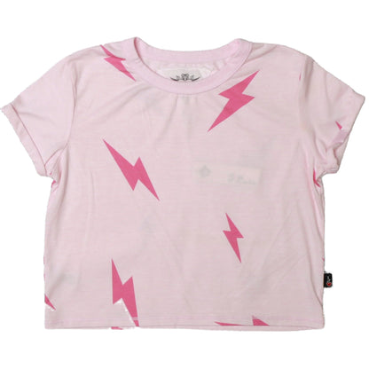 Rolled-Sleeve Tee (Pink Bolt Pattern)