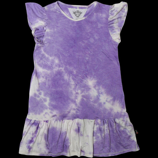 Lavender Tie-Dye Ruffle-Sleeve Ruffle Dress