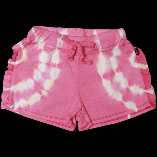 Pink Ripples Tie-Dye Side-Ruffle Shorts