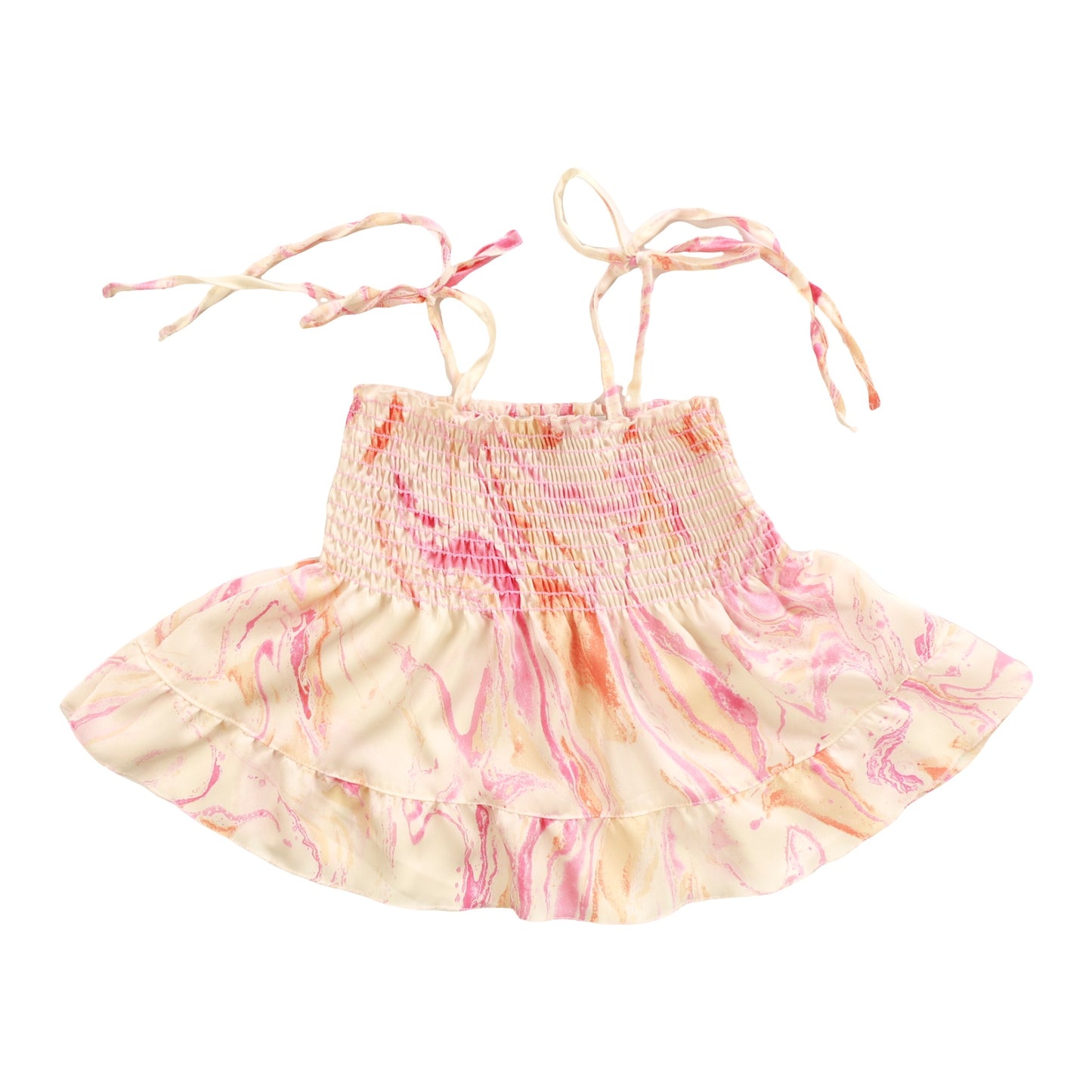 Smocked Tie-Strap Top (Pink Marble)