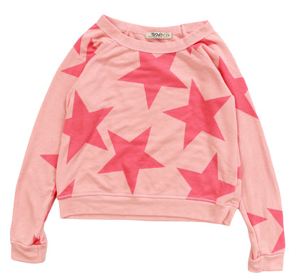 Raglan Crew Top (Large Pink Stars Pattern)