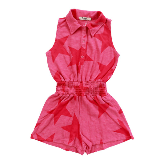 Collared Romper (Large Pink Stars Pattern)