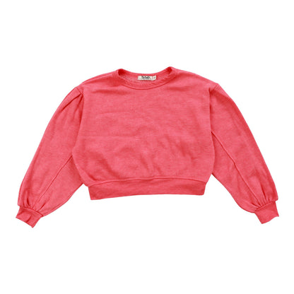 Heather Seamed-Sleeve Pullover Crew