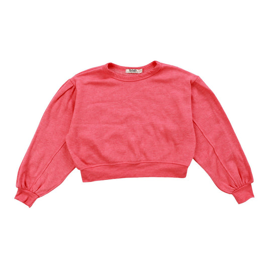 Heather Seamed-Sleeve Pullover Crew