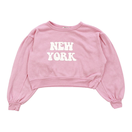Heather Seamed-Sleeve Pullover Crew ("NEW YORK")