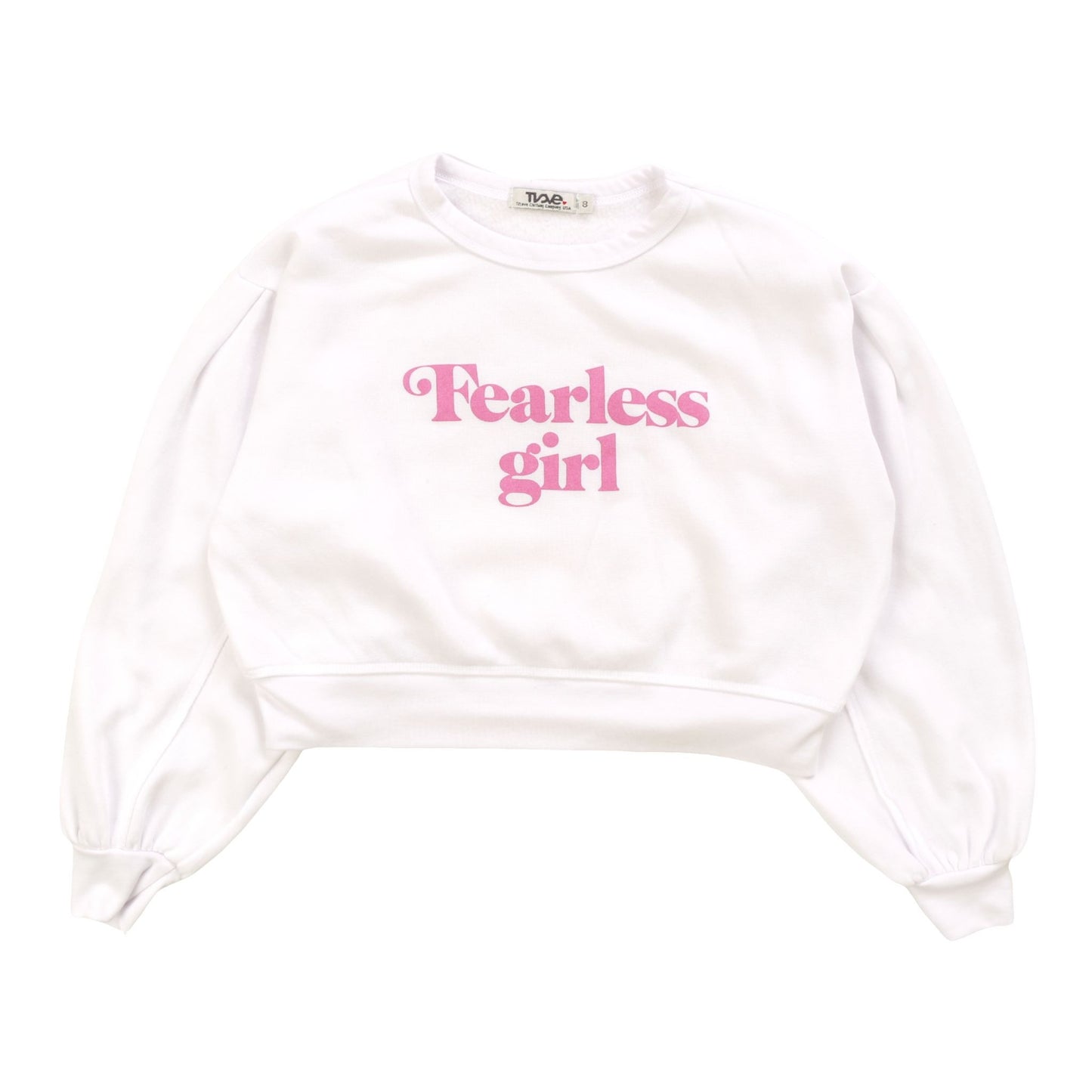 Heather Seamed-Sleeve Pullover Crew ("Fearless girl")