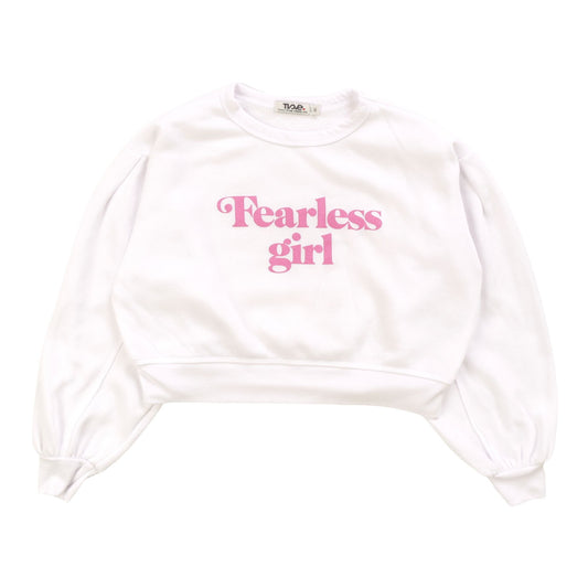 Heather Seamed-Sleeve Pullover Crew ("Fearless girl")