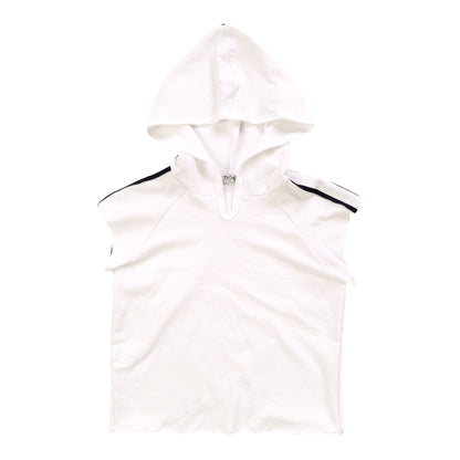Sleeveless Cross-Back Hoodie with Stripe Tape