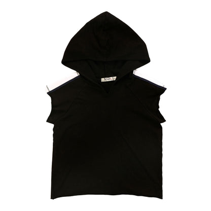 Sleeveless Cross-Back Hoodie with Stripe Tape