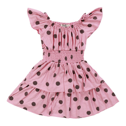 Heather Tiered Smock-Waisted Dress (Polka Dot Pattern)